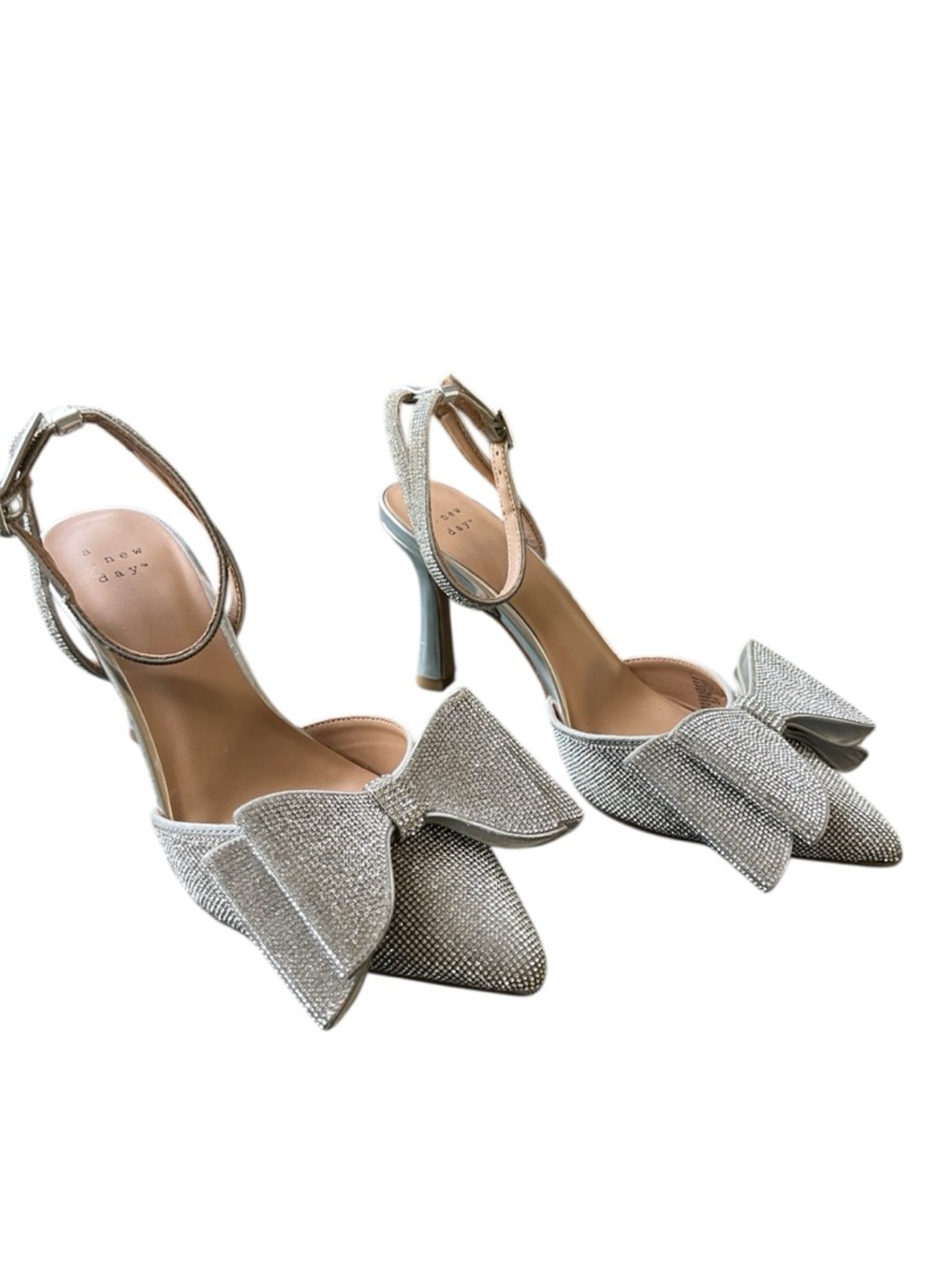 A New Day Julia Rhinestone Bow Heels Kitten Heel Ankle Strap Prom Bridal Bride 7